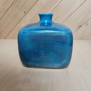 Vintage 2012 Textured Square Ceramic Vase By Threshold Shades of Cerulean